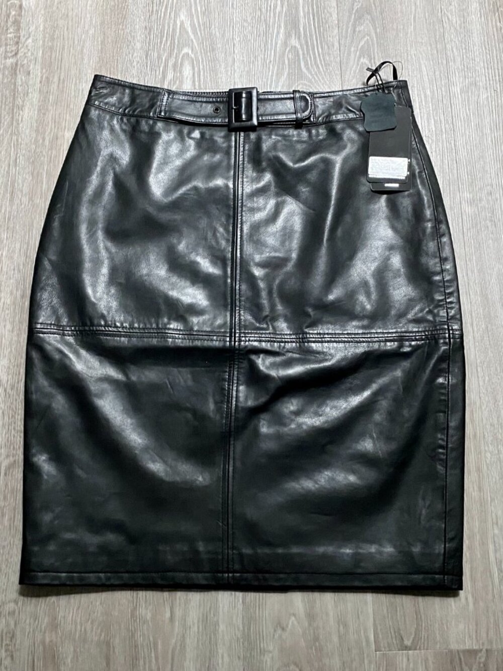 New Bod & Christensen Leather Preppy Minimalist Siren 80s Knee Pencil Skirt 12